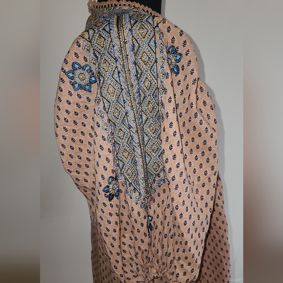 By Anthropologie Embroidered Tunic Drop Waist Mini Dress, bnwt M - Picture 9 of 13